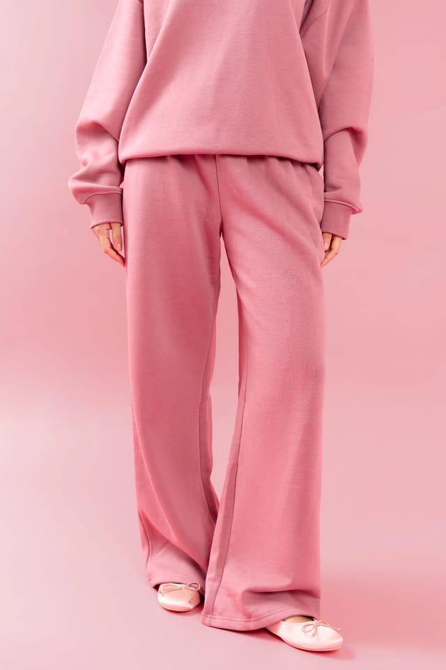 Kaiia Kaiia Oval Embossed Folded Waistband Wide Leg Joggers Rose Latte - 3