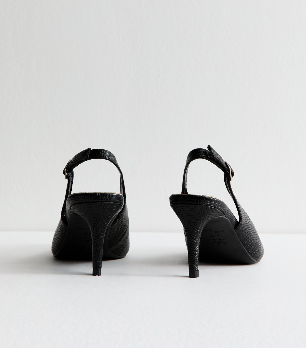 New Look Women's Black Snake Effect Leather Look Slingback Court Shoes Vegan New Look - 4
