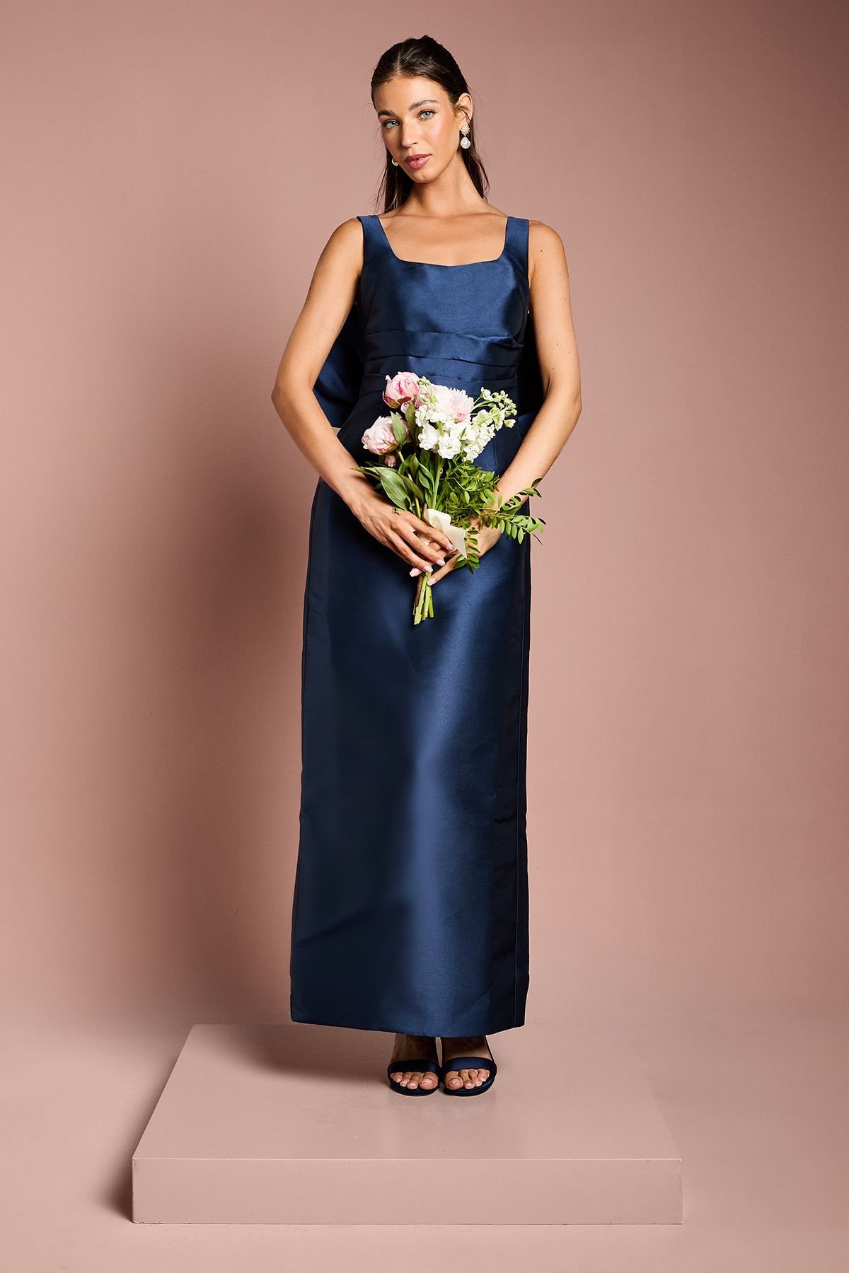 Coast Coast Women's Twill Sleeveless Column Bridesmaid Dress with Statement Bow Back in Navy - 2