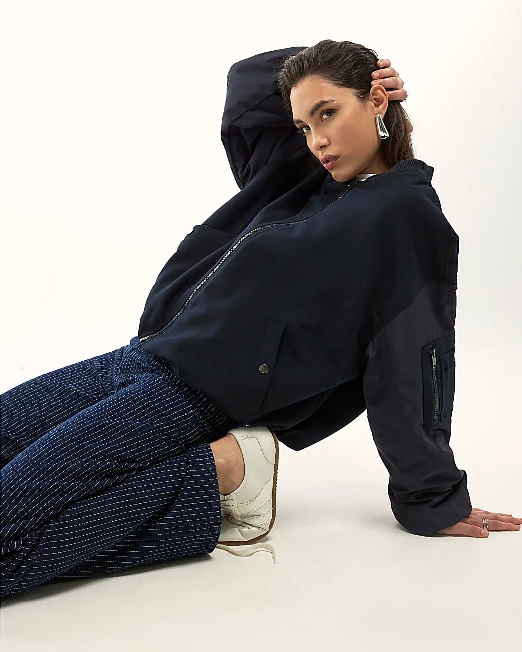 River Island River Island Womens Navy Oversized Hybrid Bomber Jacket