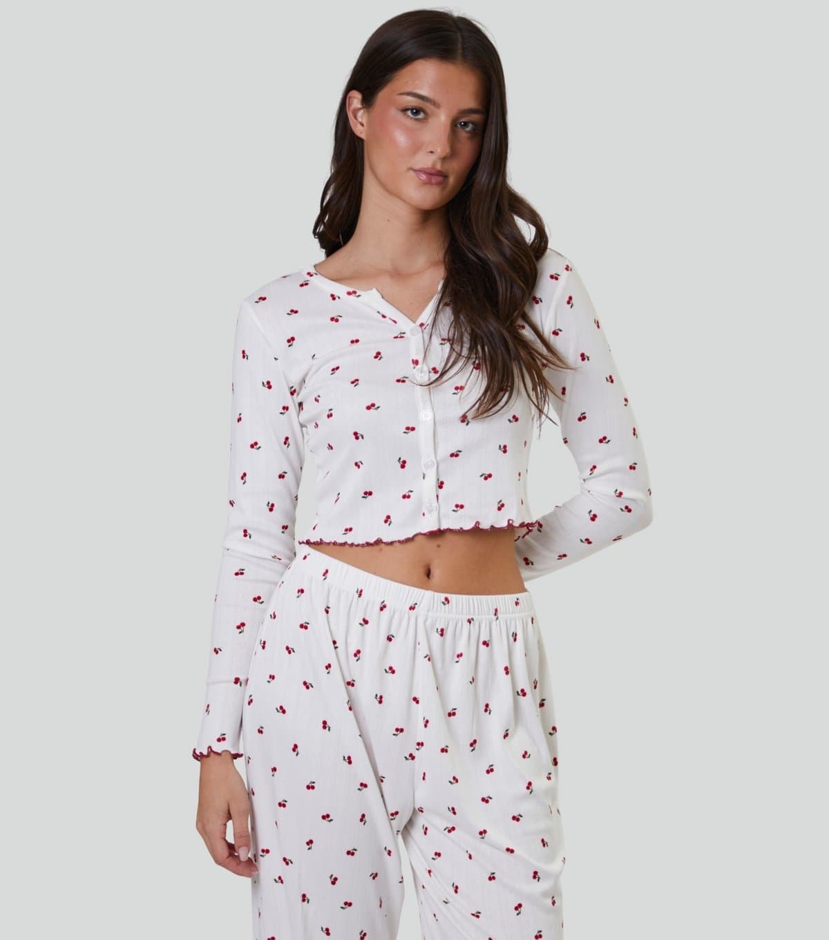Loungeable Women's White Cherry Print Pyjama Set Loungeable New Look