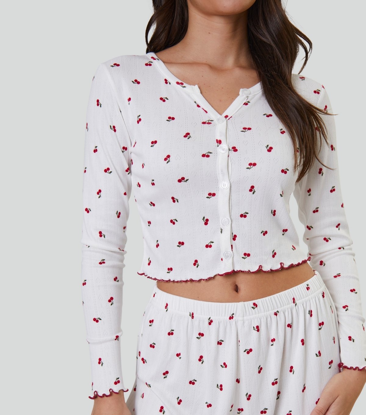 Loungeable Women's White Cherry Print Pyjama Set Loungeable New Look - 3