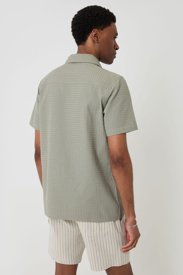 Threadbare Threadbare Men's Textured Cotton Short Sleeve Shirt in Pale Green - 2
