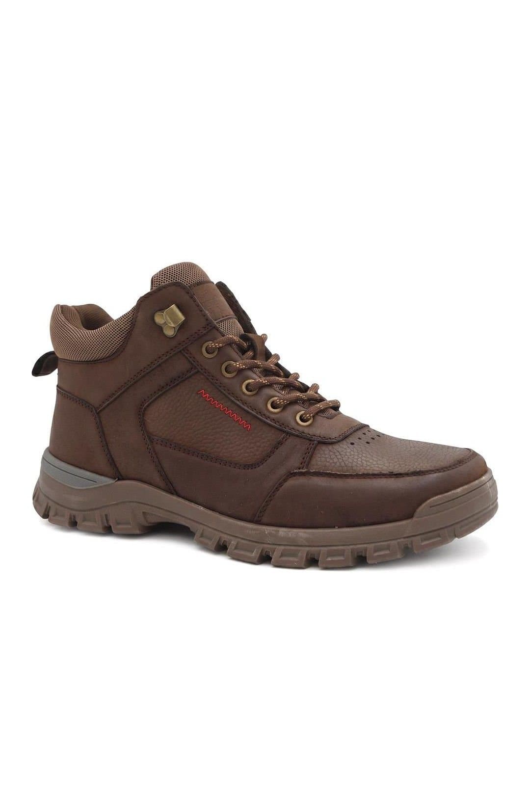 Pavers Pavers Men's Wide Fit Brown Leather Lace-Up Rugged Boots