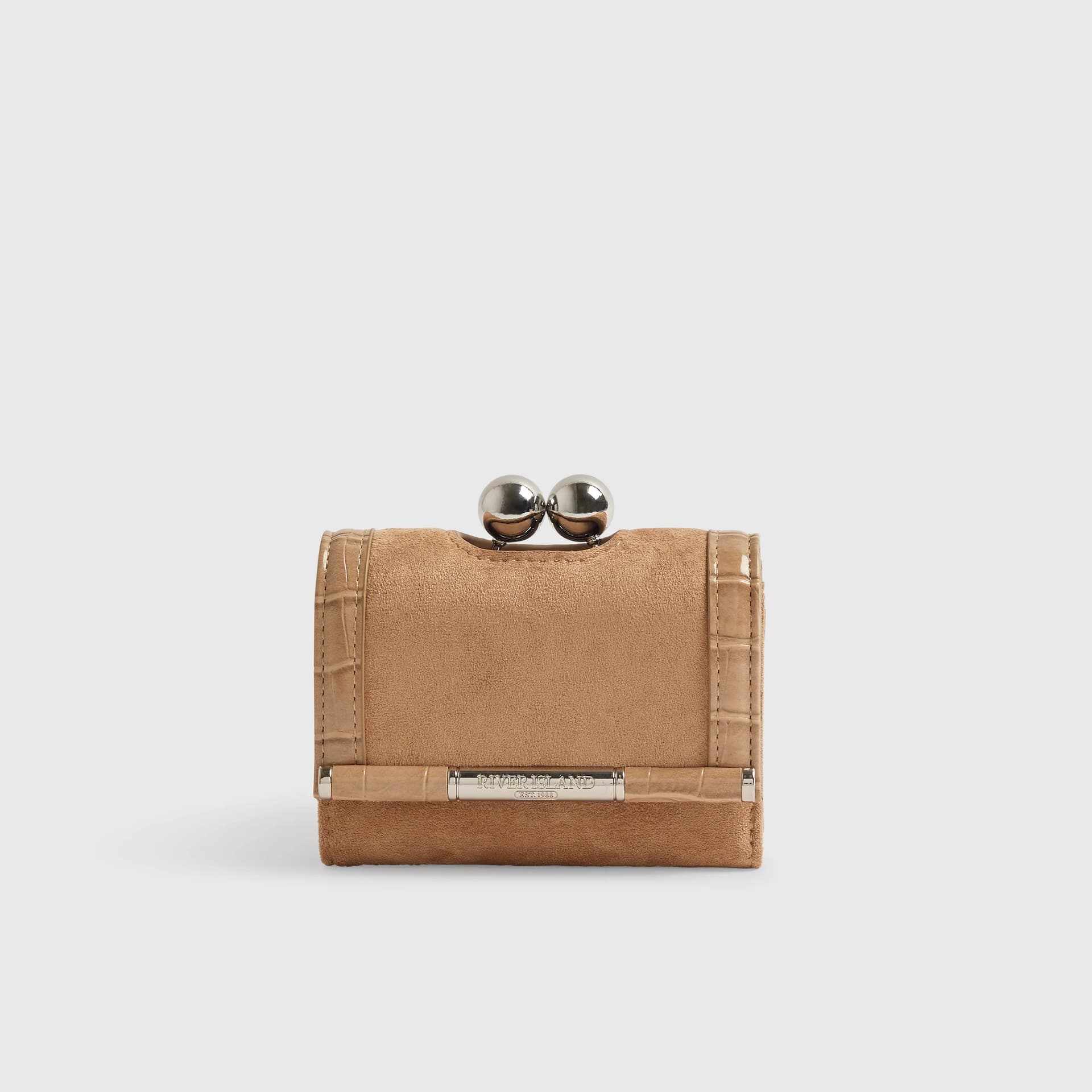 River Island River Island Womens Beige Faux Suede Bar Front Cliptop Purse