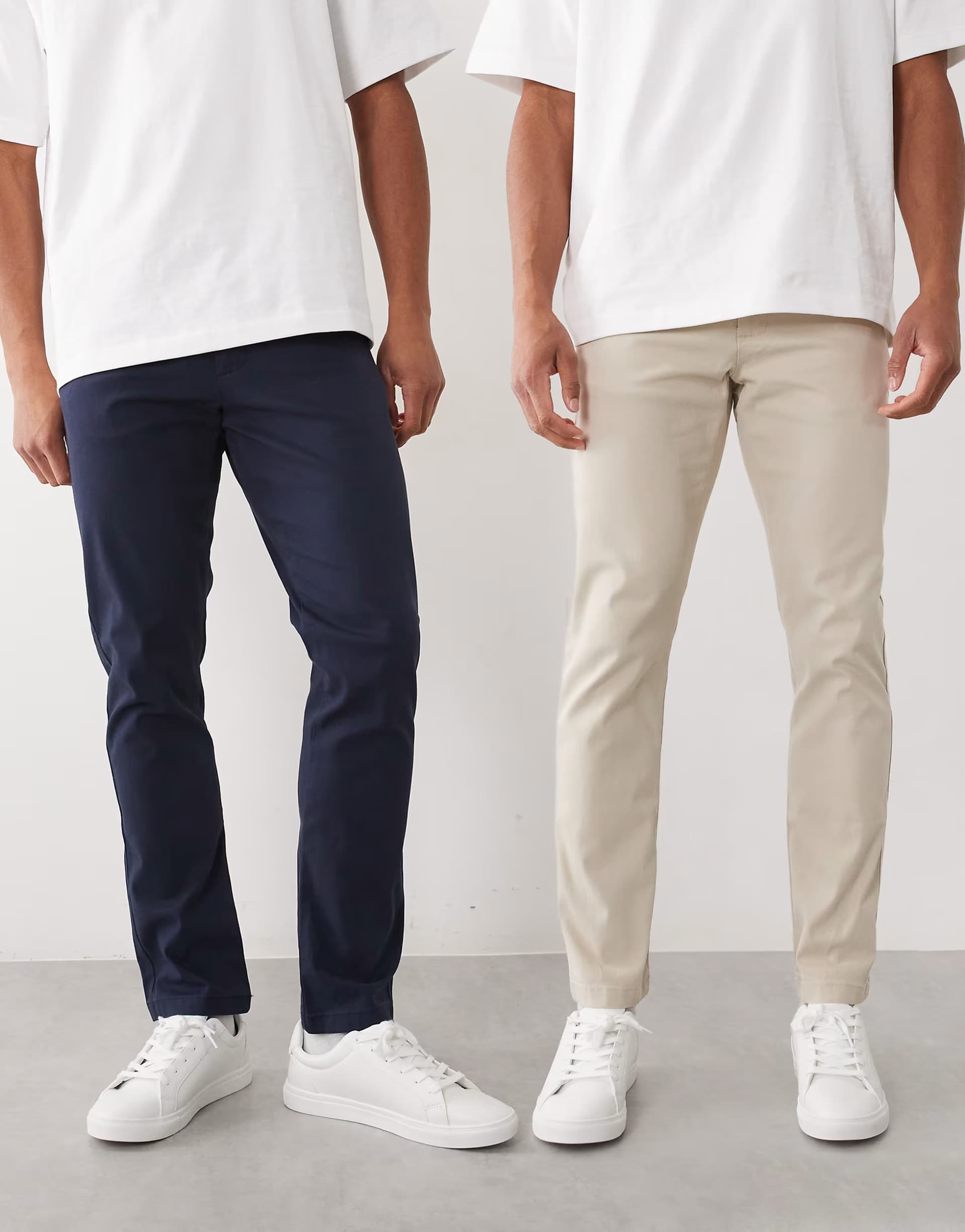 ASOS ASOS DESIGN 2 pack slim chinos in navy and stone