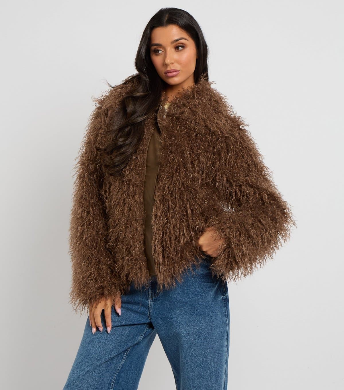 Urban Bliss Women's Brown Textured Faux Fur Jacket Urban Bliss New Look
