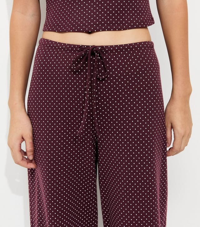 New Look Women's Burgundy Polka Dot Drawstring Wide Leg Trousers New Look - 2