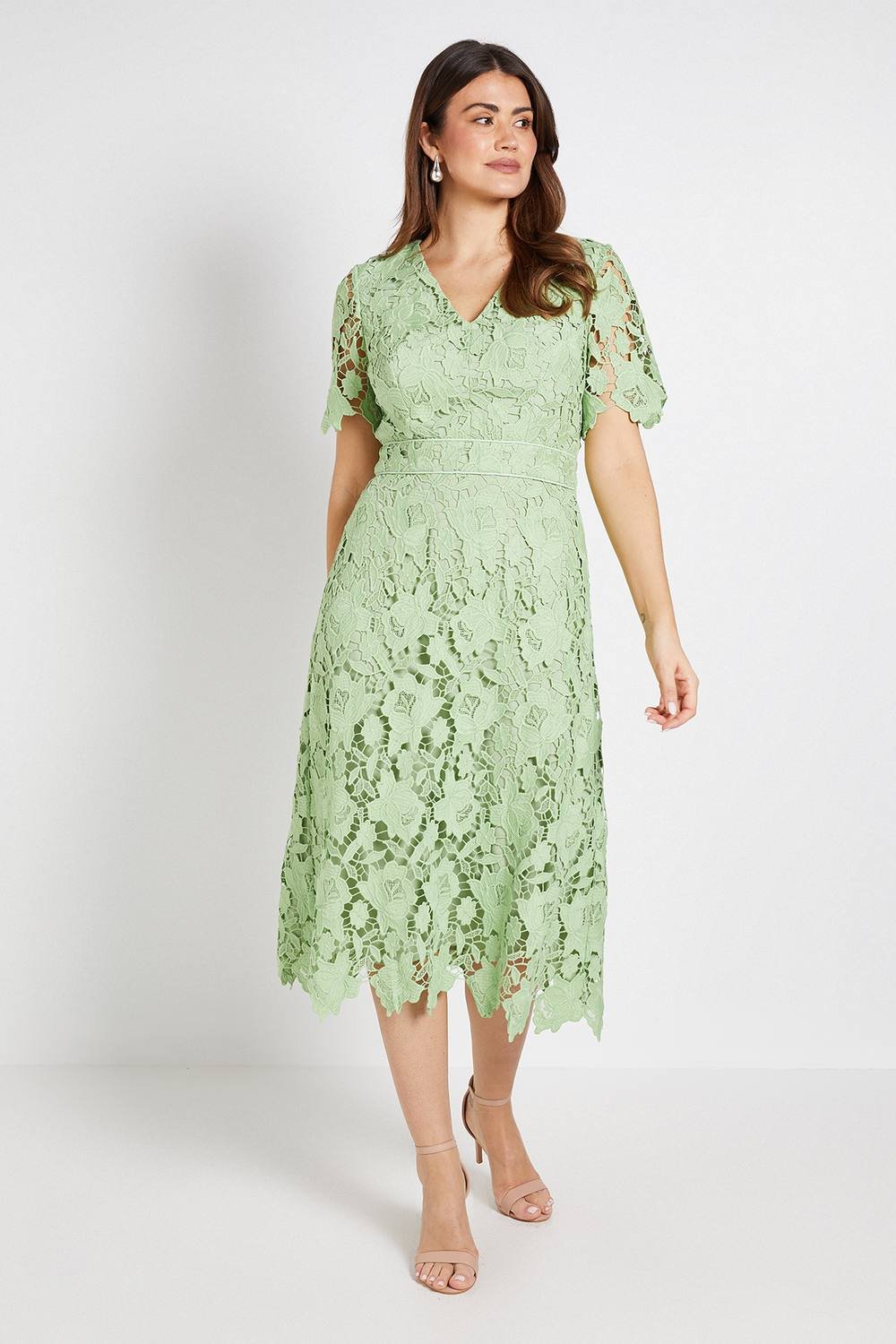 Wallis Wallis Women's Lace Waist Detail Midi Dress in Green - 2