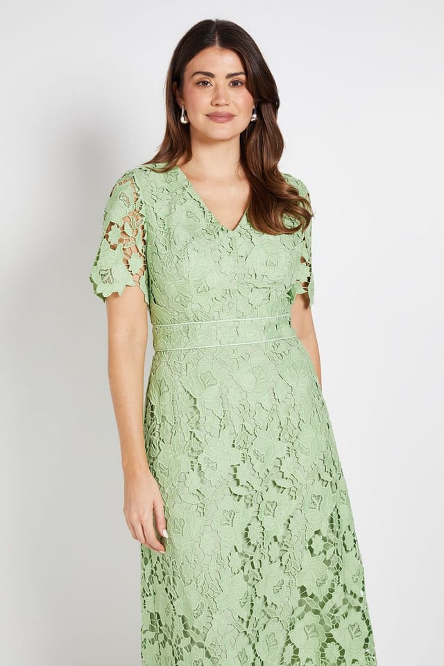 Wallis Wallis Women's Lace Waist Detail Midi Dress in Green - 2