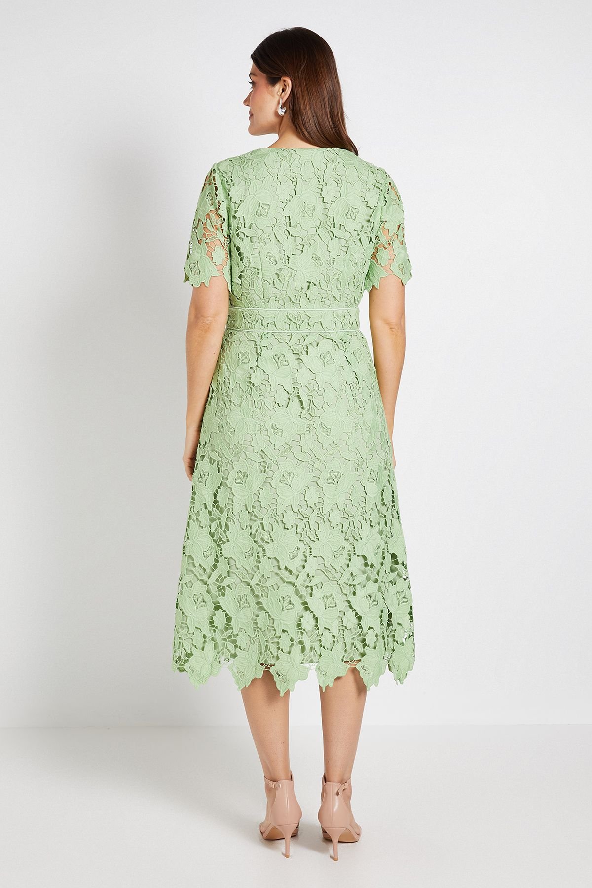 Wallis Wallis Women's Lace Waist Detail Midi Dress in Green - 3
