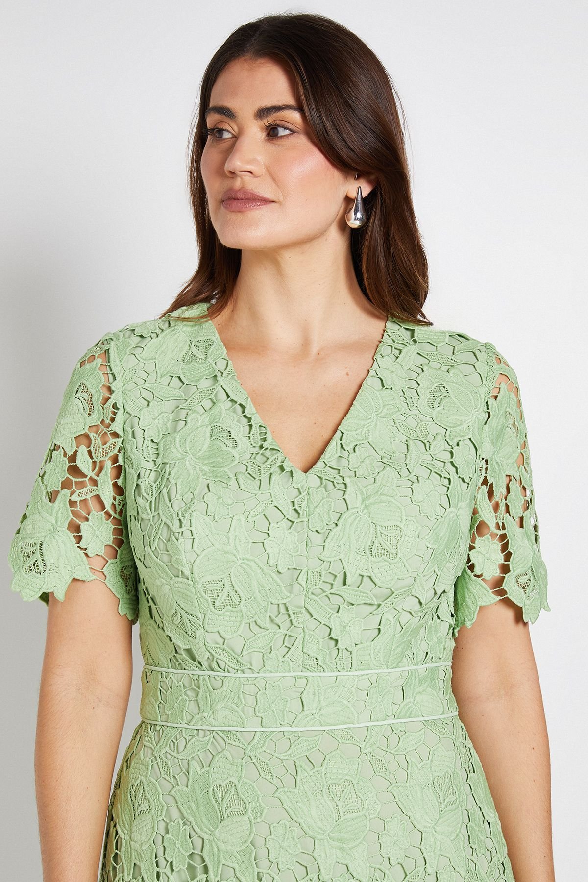 Wallis Wallis Women's Lace Waist Detail Midi Dress in Green - 4