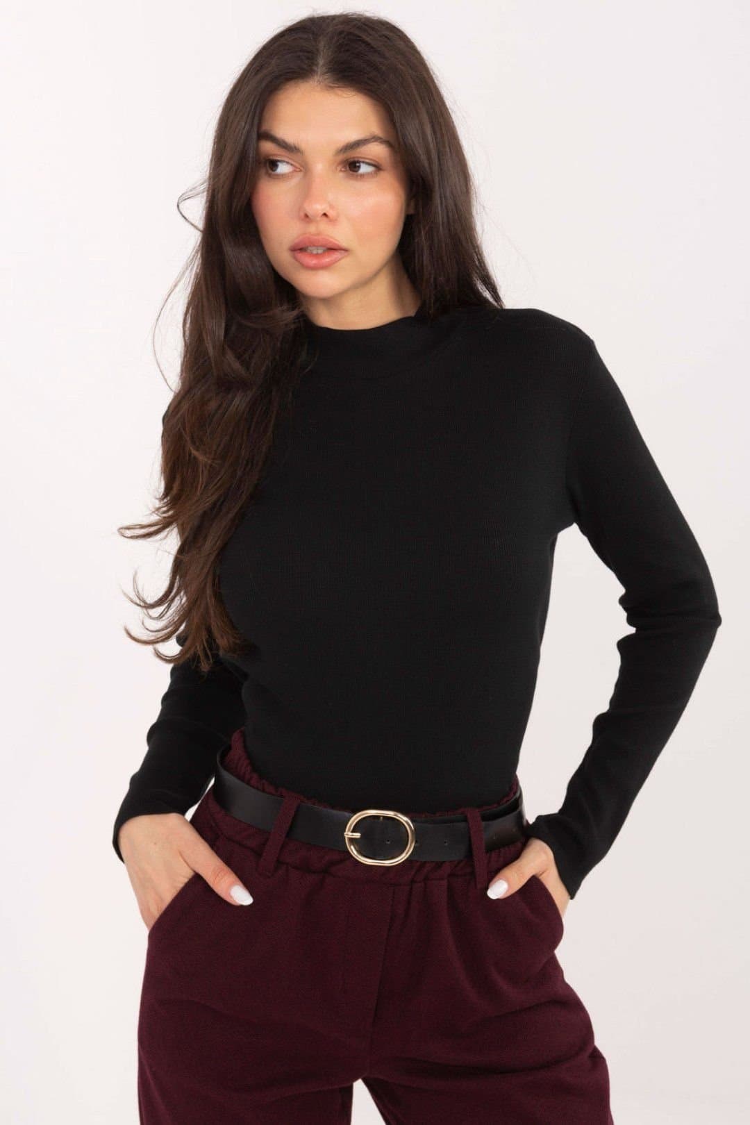 Love Lace Love Lace Black Ribbed Turtleneck Blouse