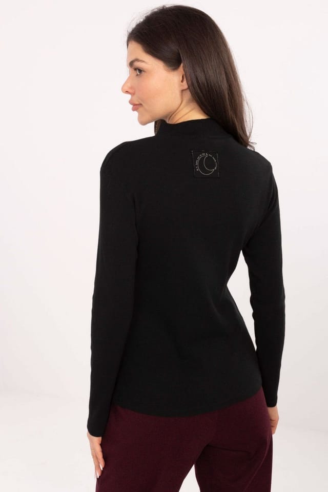 Love Lace Love Lace Women's Ribbed Cotton Elastane Turtleneck Long Sleeve Blouse in Black - 3