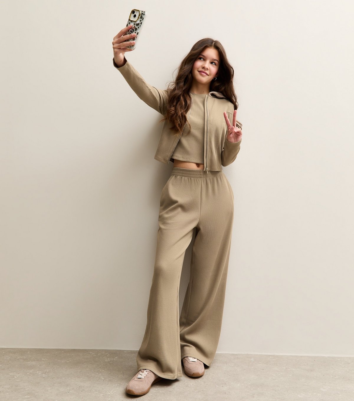 New Look Girls' Camel Waffle Texture Zip Up Hoodie New Look - 4