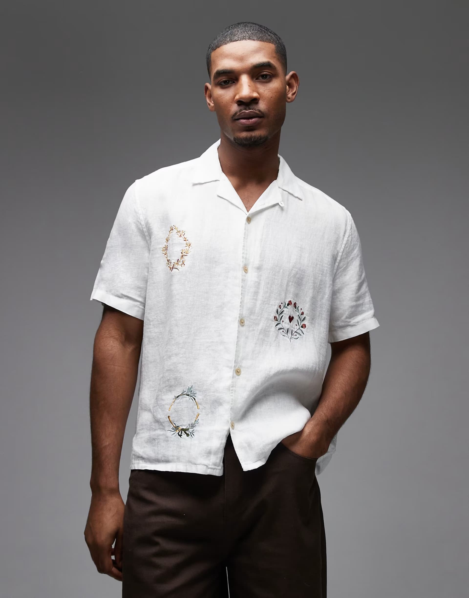 ASOS ASOS AllSaints Embroidered Linen Shirt in Ecru