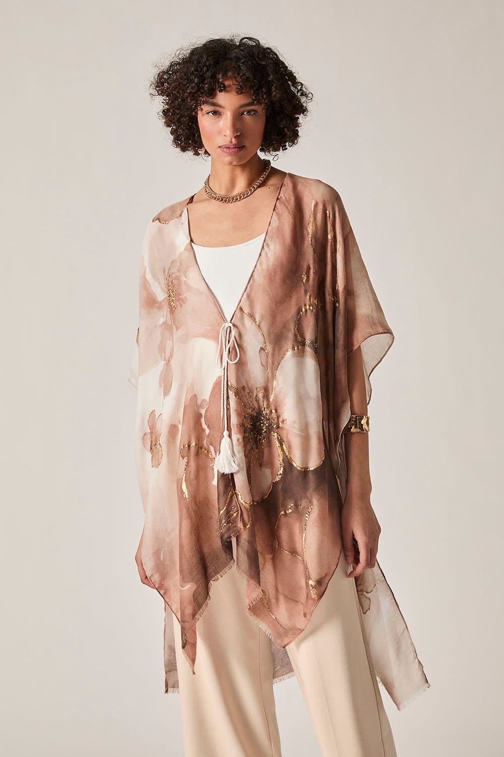 James Lakeland James Lakeland Women's Beige Watercolour Floral Kaftan