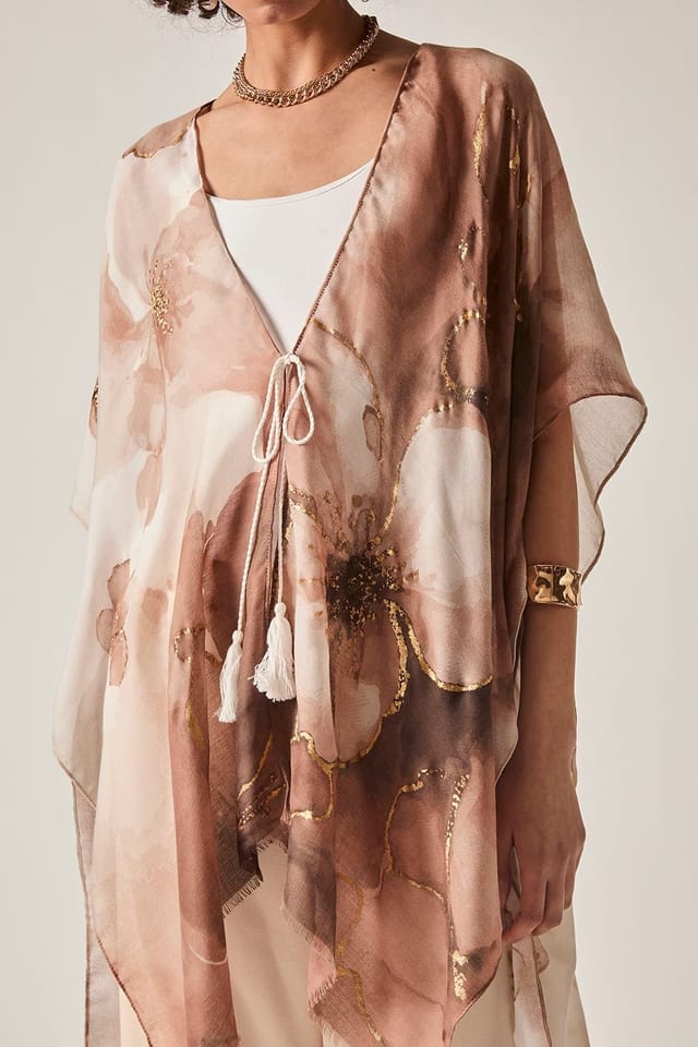 James Lakeland James Lakeland Women's Beige Watercolour Floral Kaftan - 3