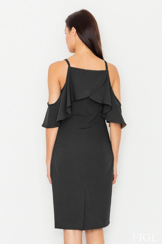 Love Lace Love Lace Women's Chic Off-Shoulder Frill Knit Dress in Black - 2