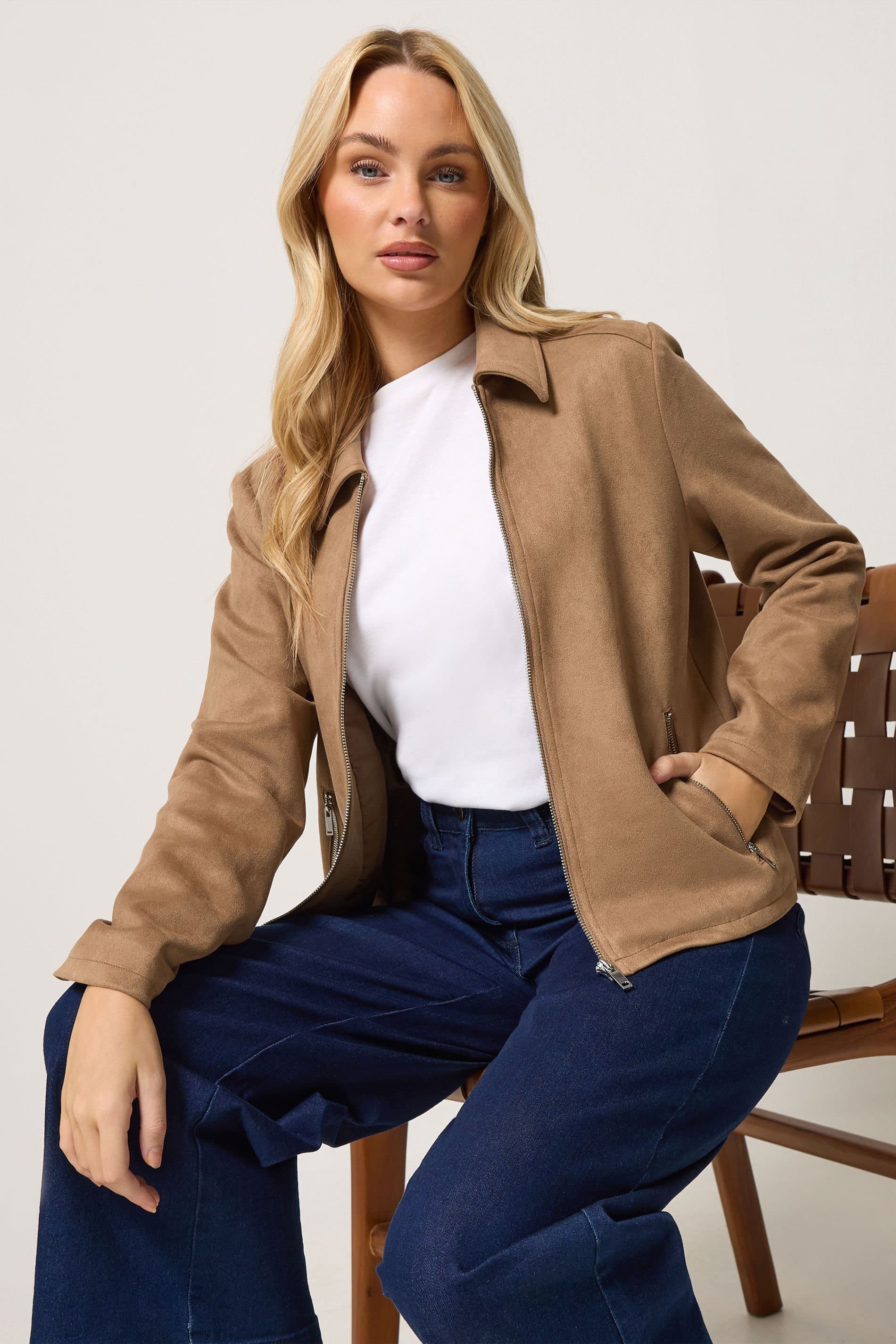 M&Co M&Co Women's Faux Suede Bomber Jacket in Natural