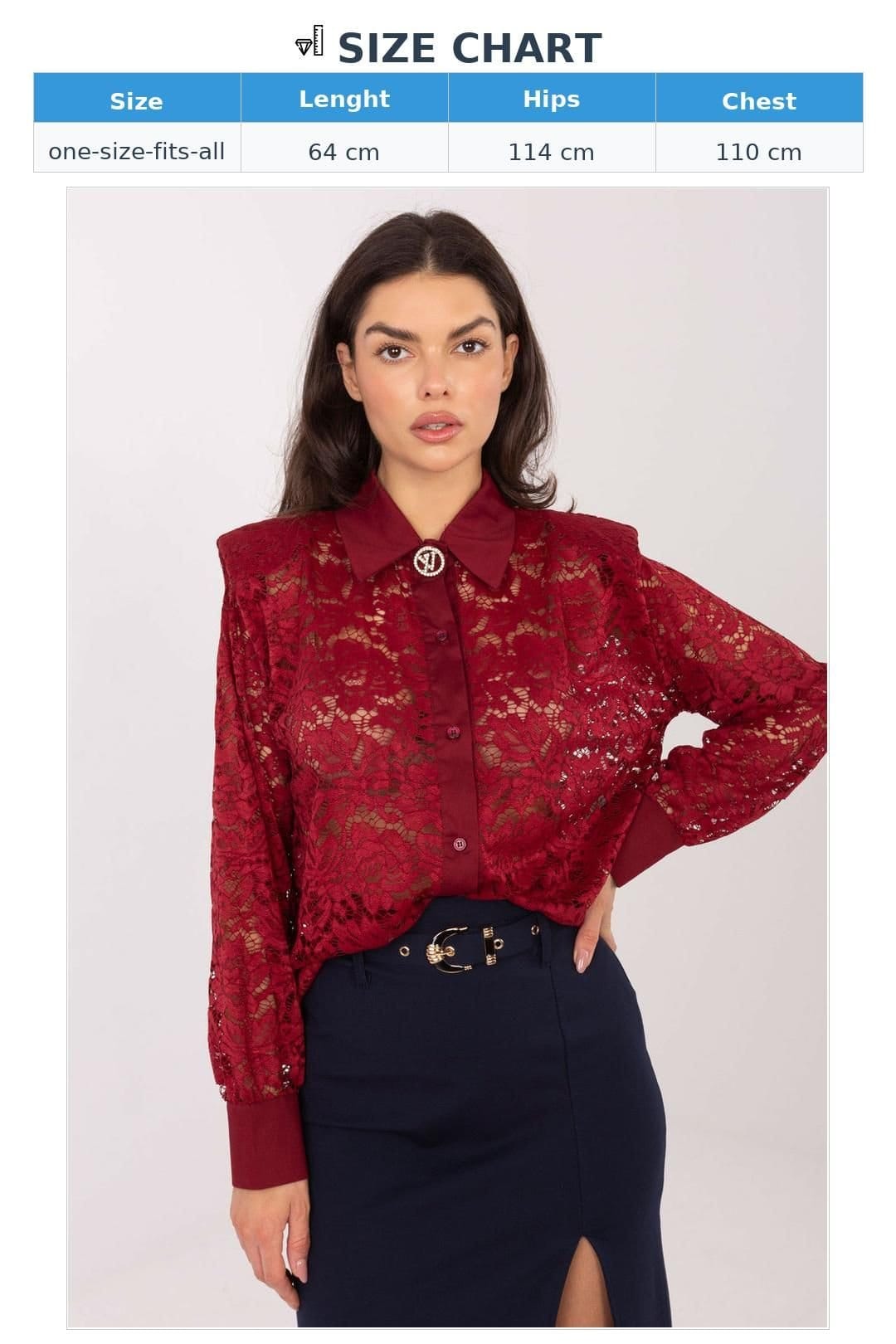 Love Lace Love Lace Women's Elegant Lace Long Sleeve Shirt with Brooch Style 222319 in Red - 4