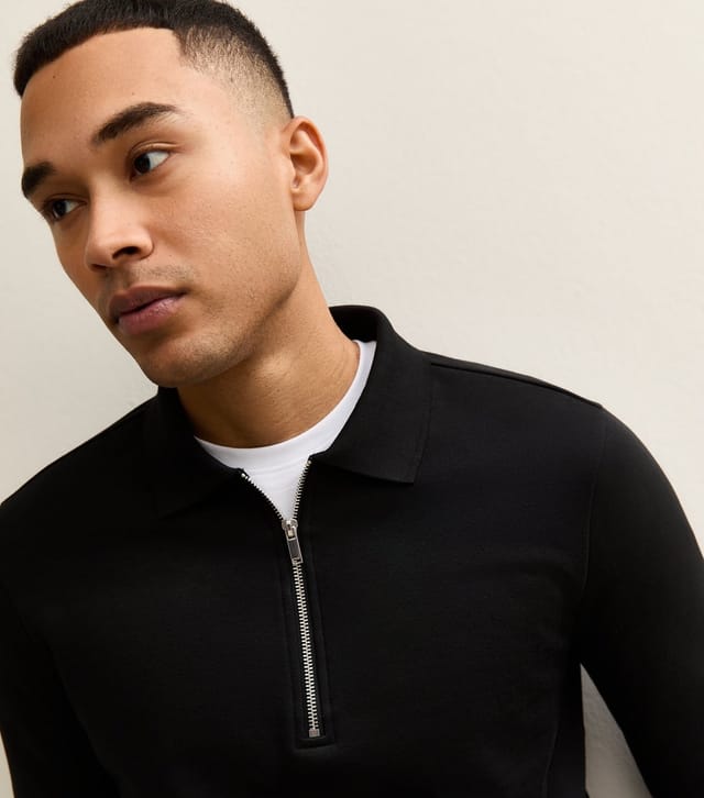 New Look Men's Black Quarter Zip Polo Sweatshirt New Look - 2