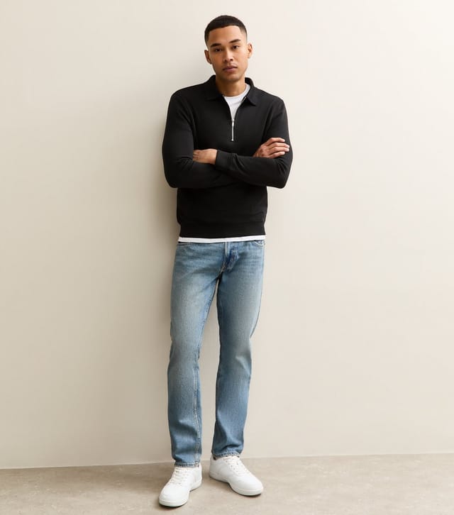 New Look Men's Black Quarter Zip Polo Sweatshirt New Look - 3