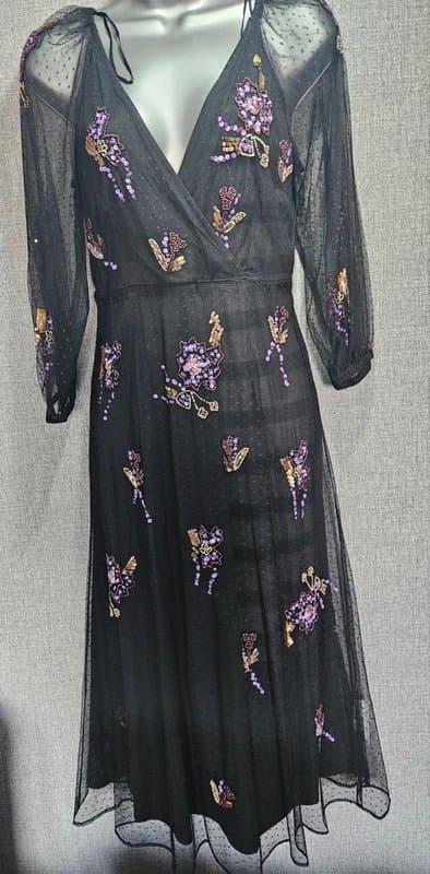 Monsoon Stunning Monsoon Eloise Hand Embellished Mesh Maxi Dress - Black/Purple Floral