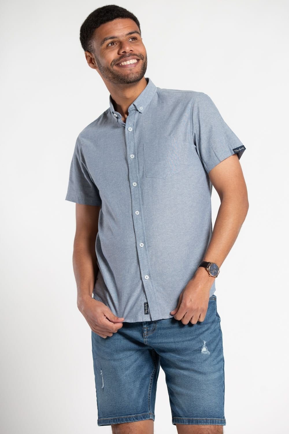 Tokyo Laundry Tokyo Laundry Men's Cotton Chambray Short-Sleeve Shirt in Blue - 4