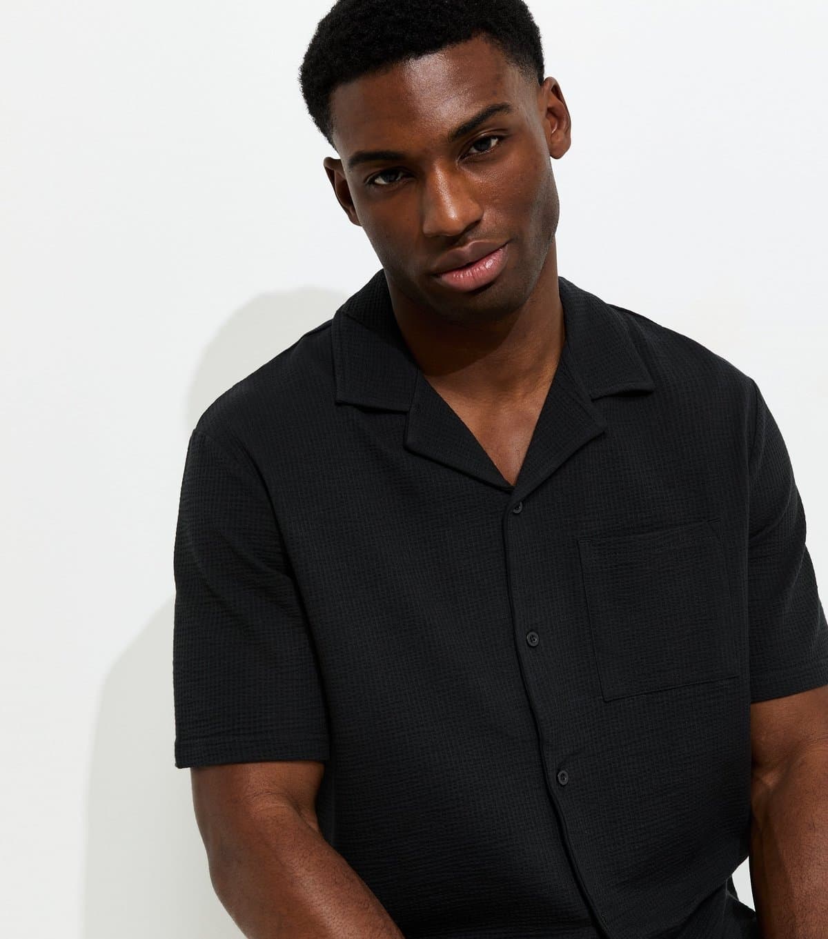 Only and Sons Men's Black Cotton Rich Relaxed Textured Short Sleeve Shirt Only and Sons New Look