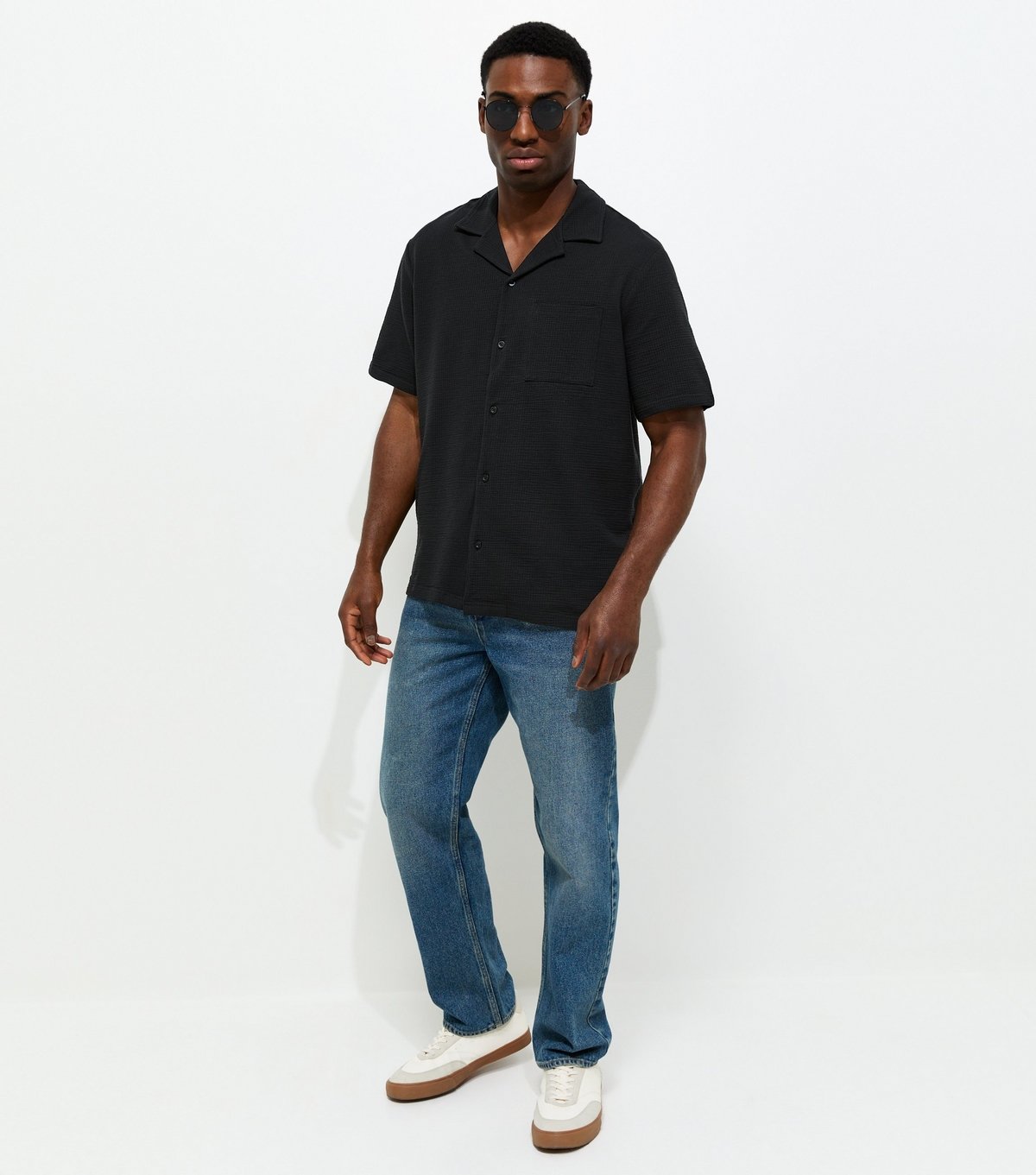 Only and Sons Men's Black Cotton Rich Relaxed Textured Short Sleeve Shirt Only and Sons New Look - 3