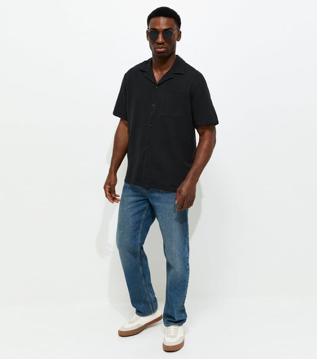 Only and Sons Men's Black Cotton Rich Relaxed Textured Short Sleeve Shirt Only and Sons New Look - 3