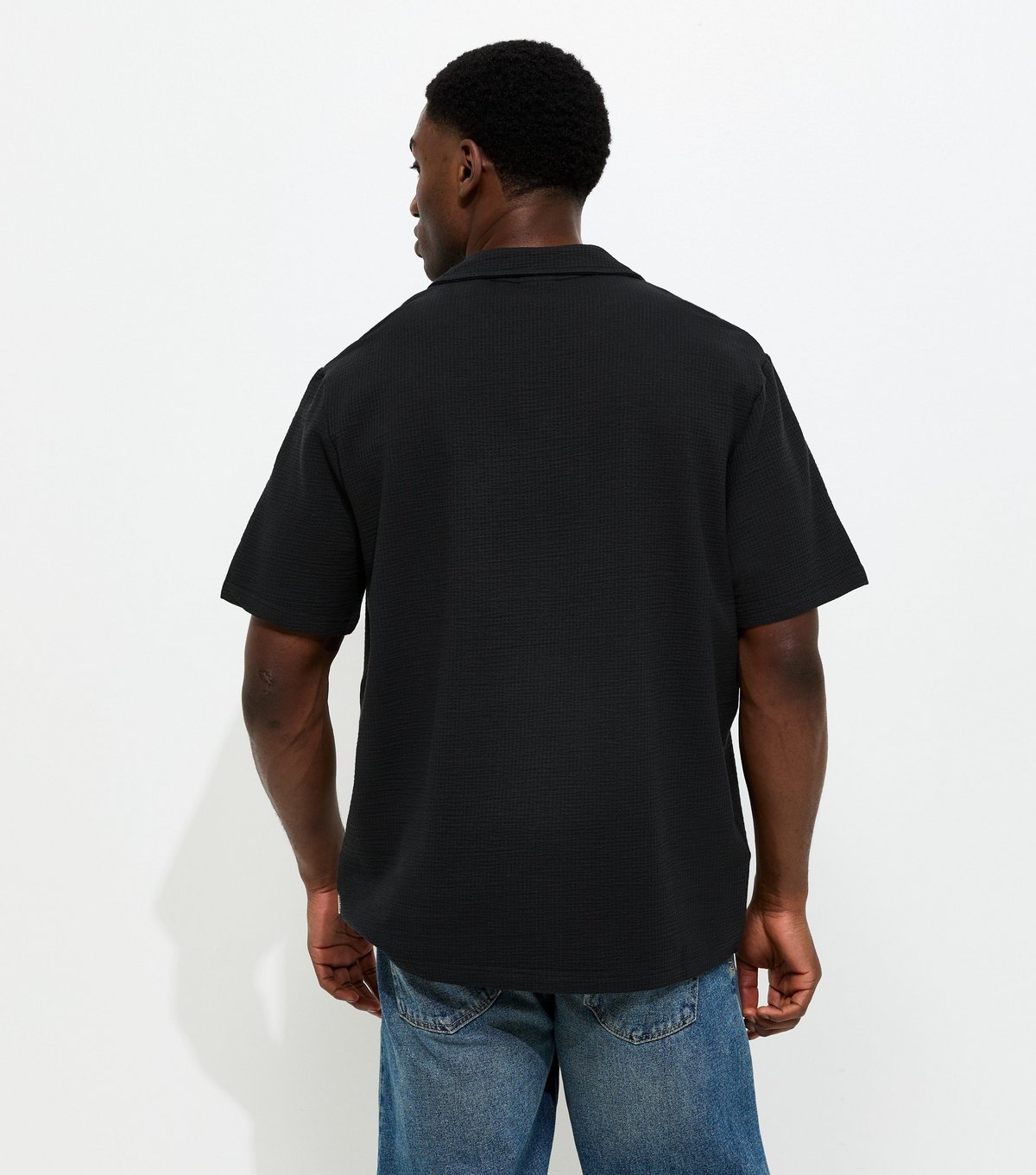 Only and Sons Men's Black Cotton Rich Relaxed Textured Short Sleeve Shirt Only and Sons New Look - 4