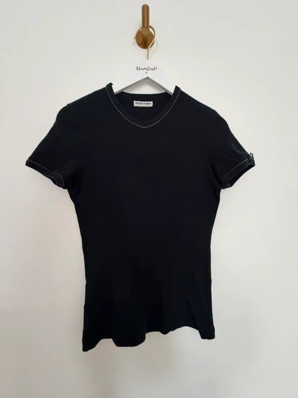 Emporio Armani Vintage Y2K Emporio Armani Ribbed Baby Tee Black UK 8