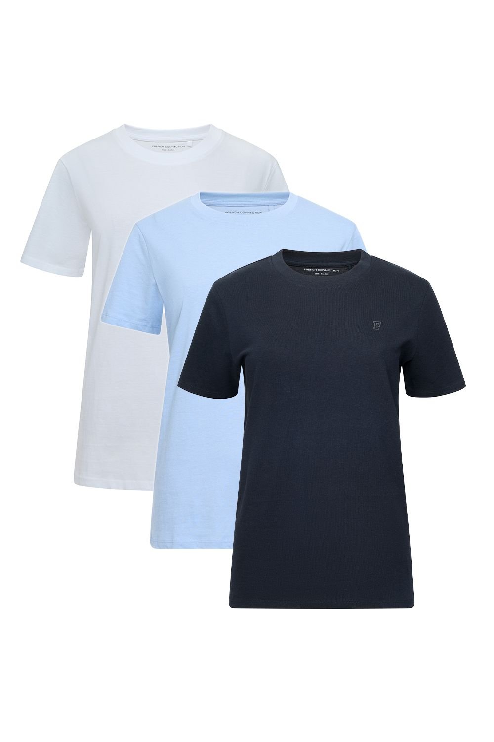 French Connection French Connection Women's 3 Pack Cotton Crew Neck Logo Short Sleeve T-Shirts in Blue - 3
