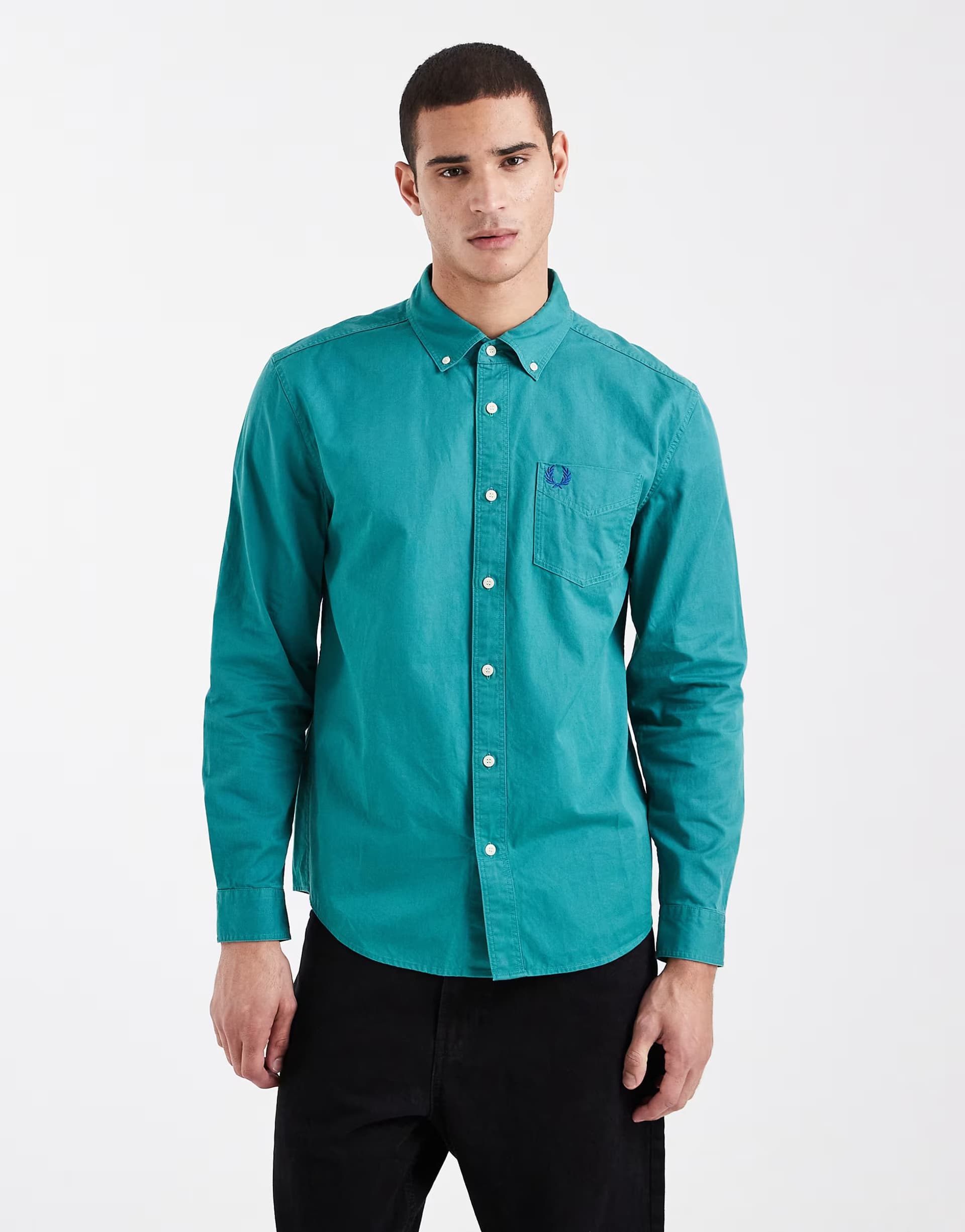 ASOS Fred Perry relaxed fit washed twill pocket logo shirt in teal