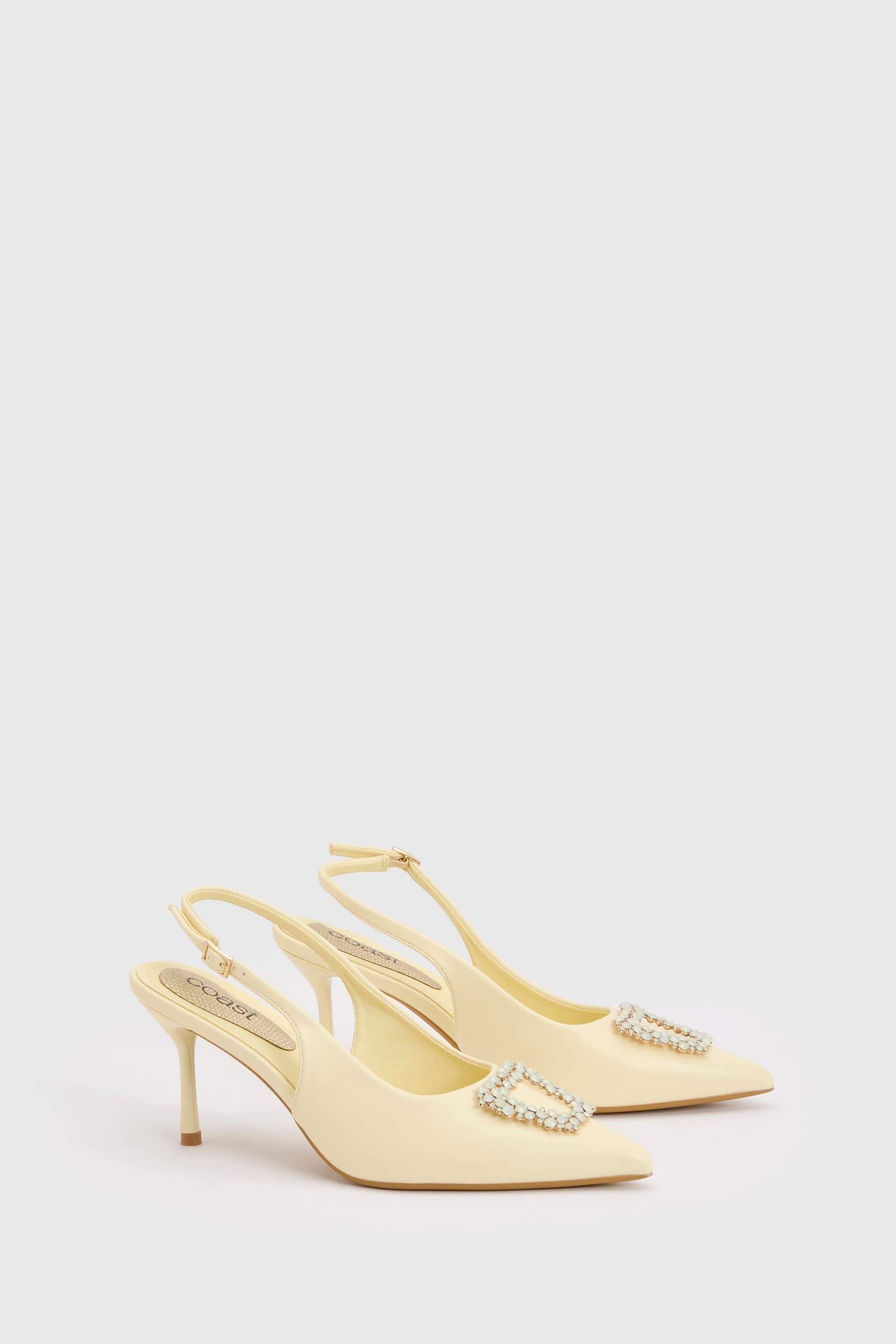 Coast Coast Women's Diana Yellow Faux Leather Square Coloured Trim Medium Stiletto Heel Slingback Court Shoes