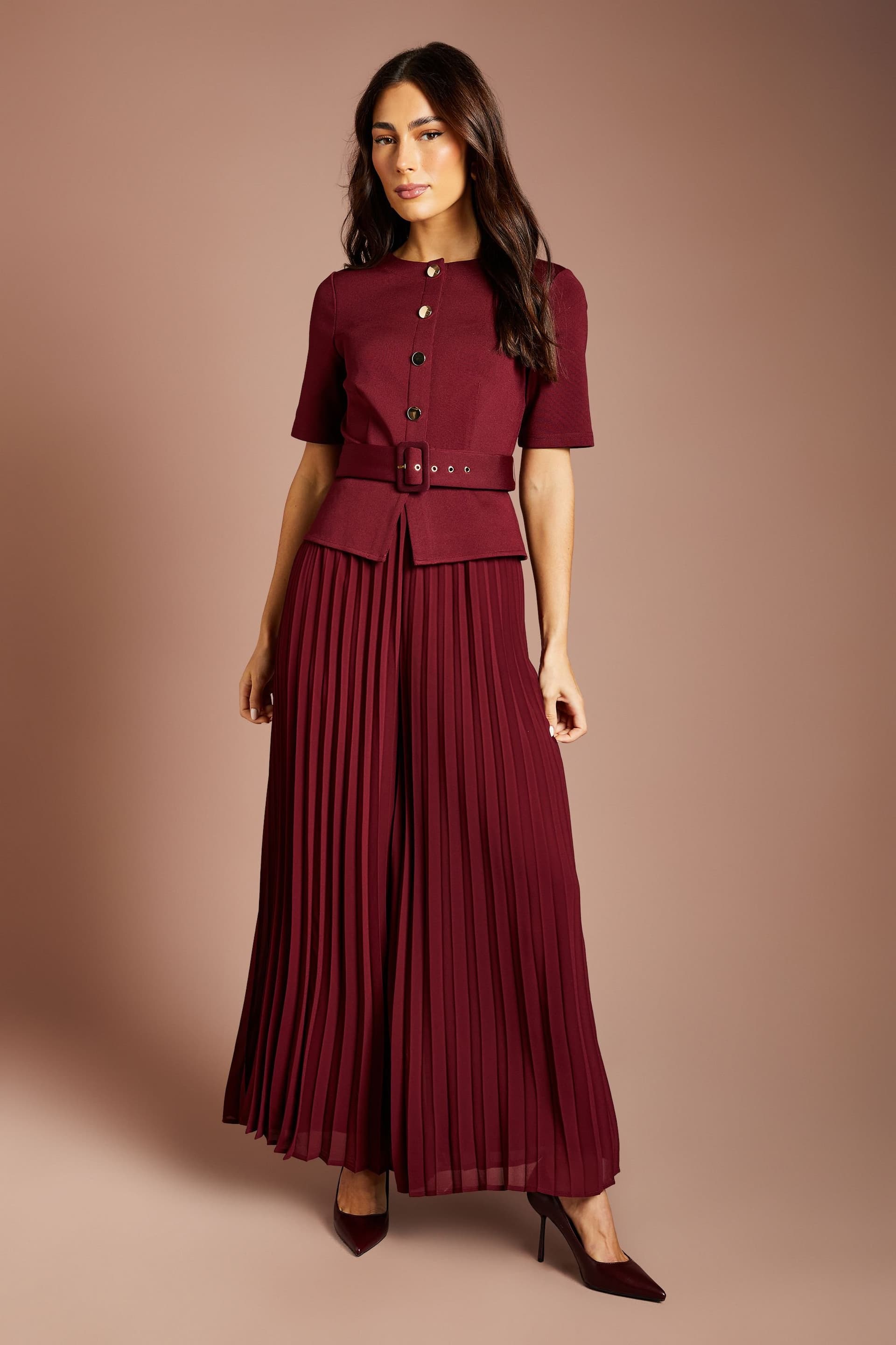 Coast Coast Women's Bandage Pleated Trouser Jumpsuit in Oxblood