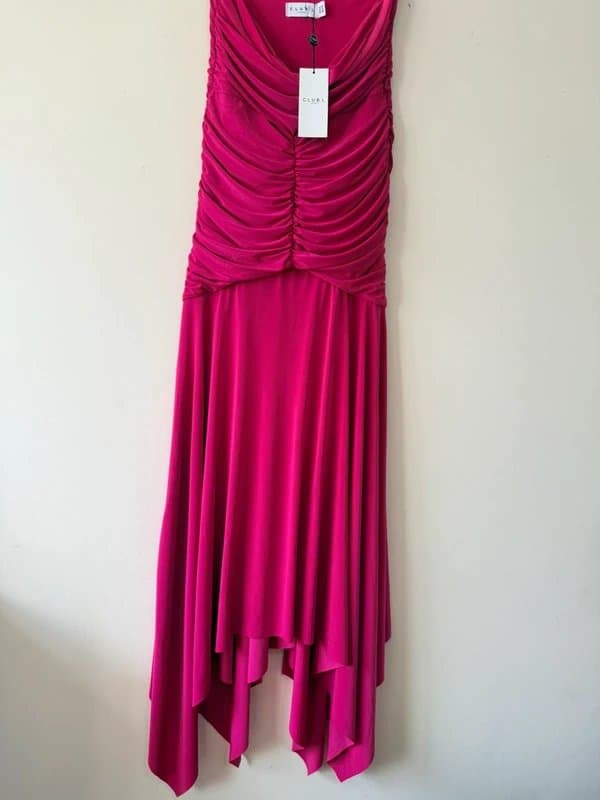 Club L Club L London Pink Ruched Midi Dress UK 12 Bodycon Occasion Party Wedding Guest Satin Look