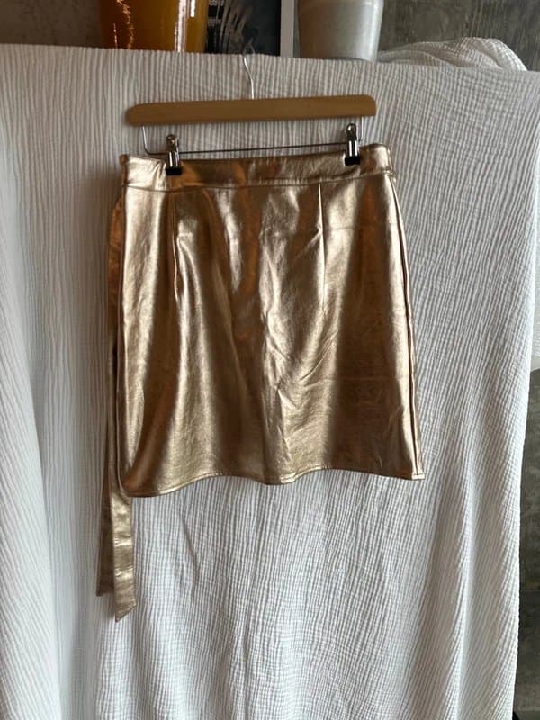 Never Fully Dressed Short gold vegan leather skirt