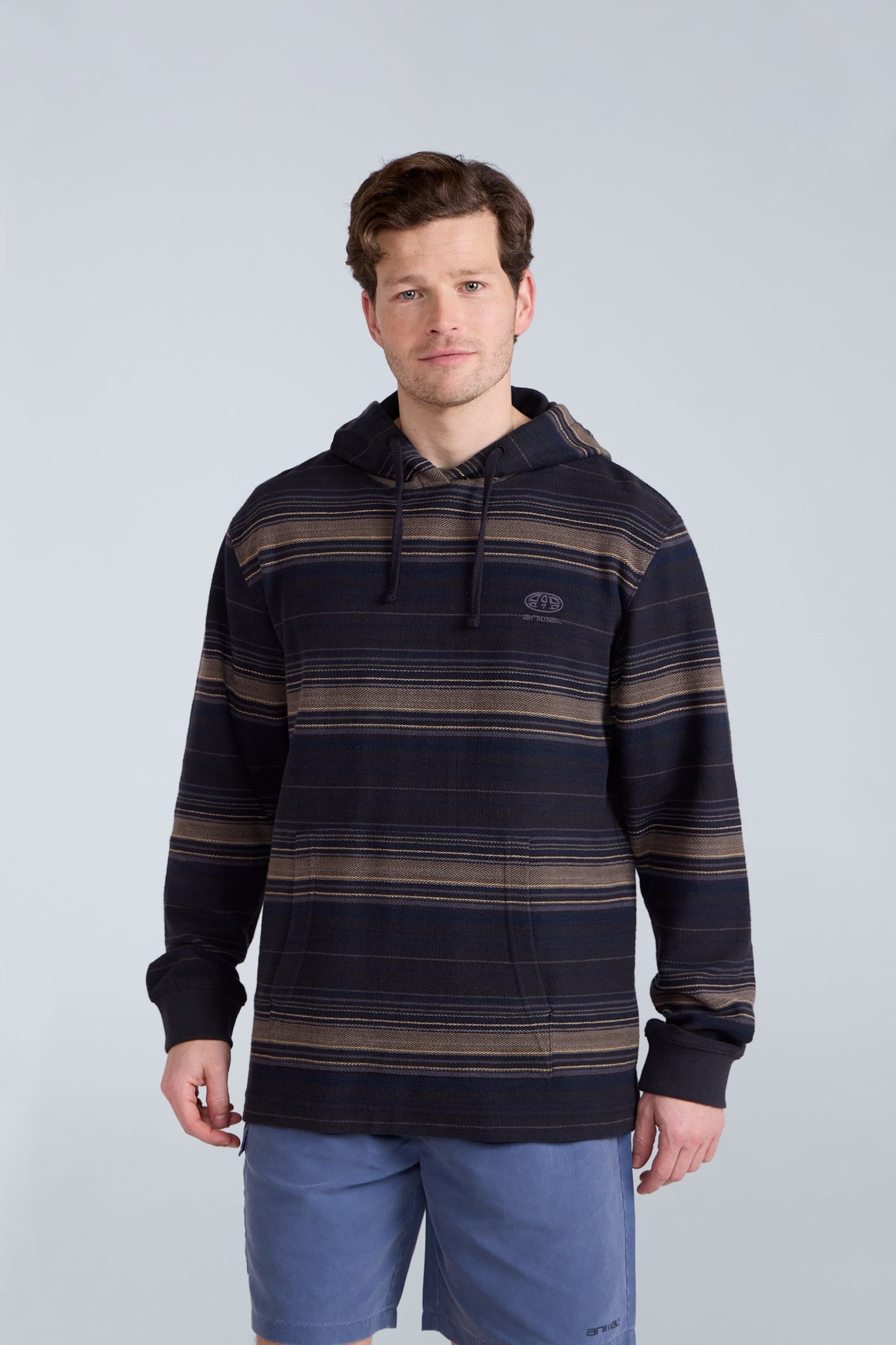 Animal Animal Men's 'Loyal' Kangaroo Pocket Elastic Cuffs & Hem Snug Fit Beach Hoodie in Charcoal