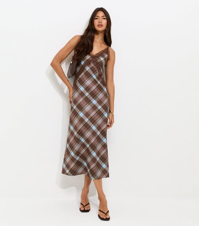 New Look Women's Brown Check Lace Trim Strappy Mini Dress New Look - 3