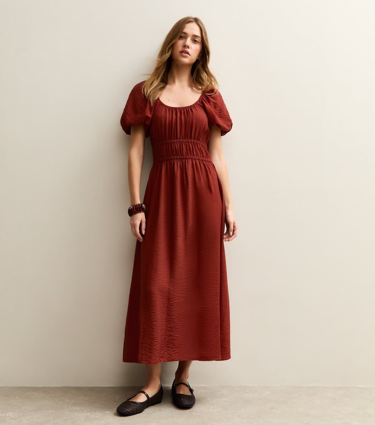 New Look Women's Dark Red Milkmaid Midi Dress New Look