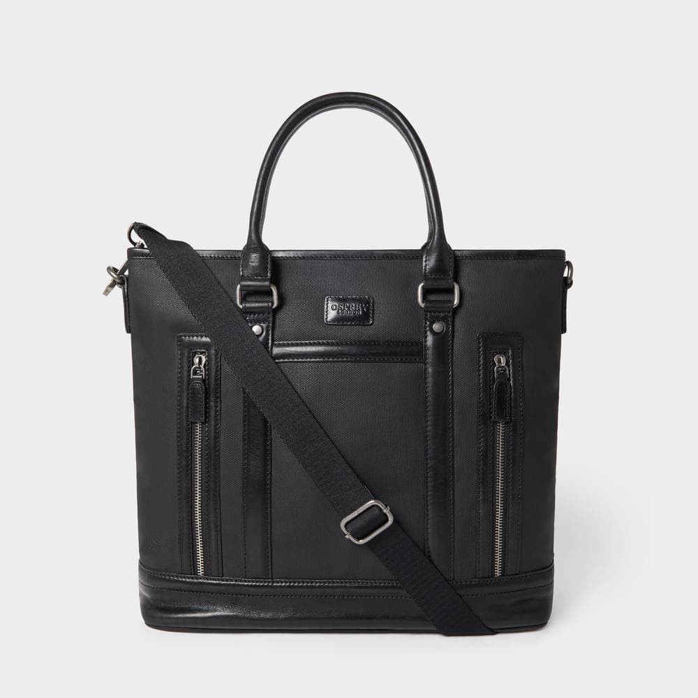 OSPREY LONDON OSPREY LONDON Men's The Frontline Large Waxed Canvas & Leather Workbag in Black