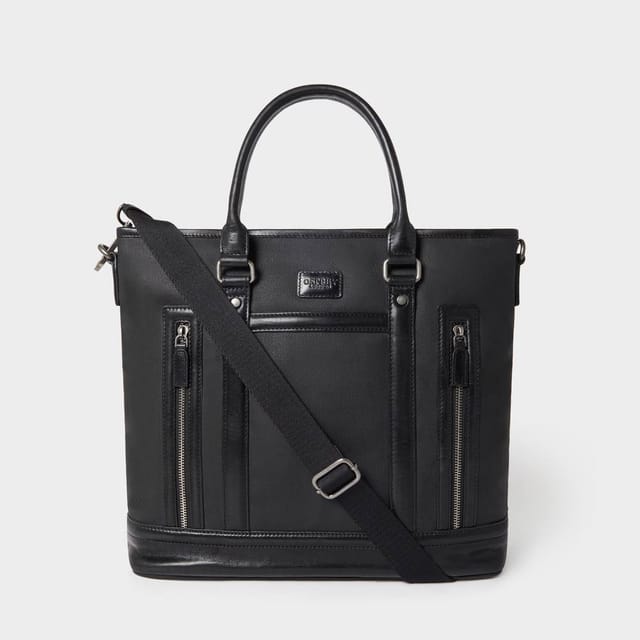 OSPREY LONDON OSPREY LONDON Men's The Frontline Large Waxed Canvas & Leather Workbag in Black - 2