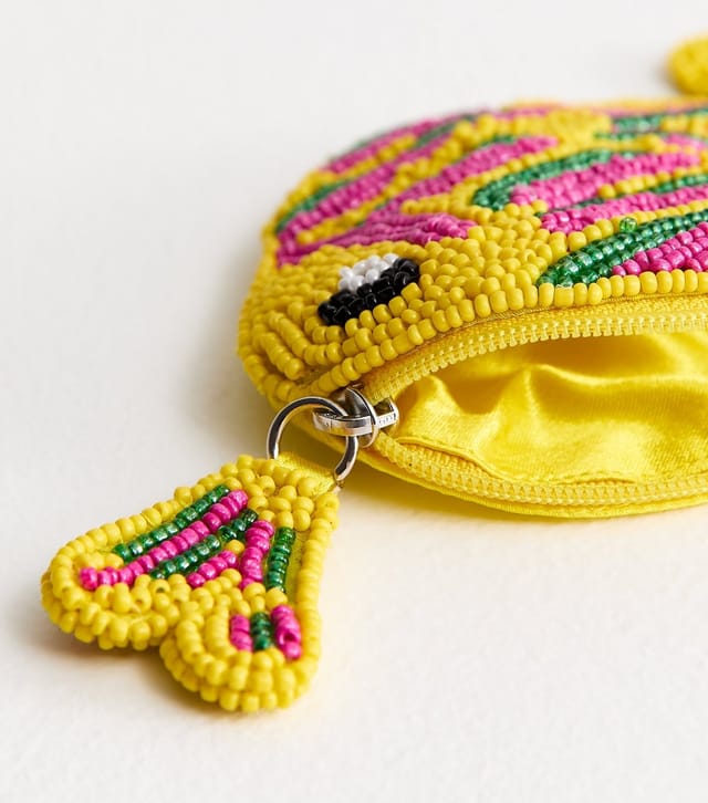 New Look Yellow Beaded Fish Purse New Look - 3
