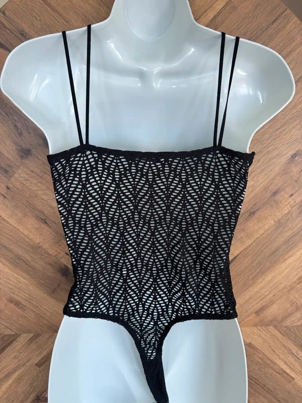 Bershka Bershka Black Crochet Lace Corset Bodysuit size Small