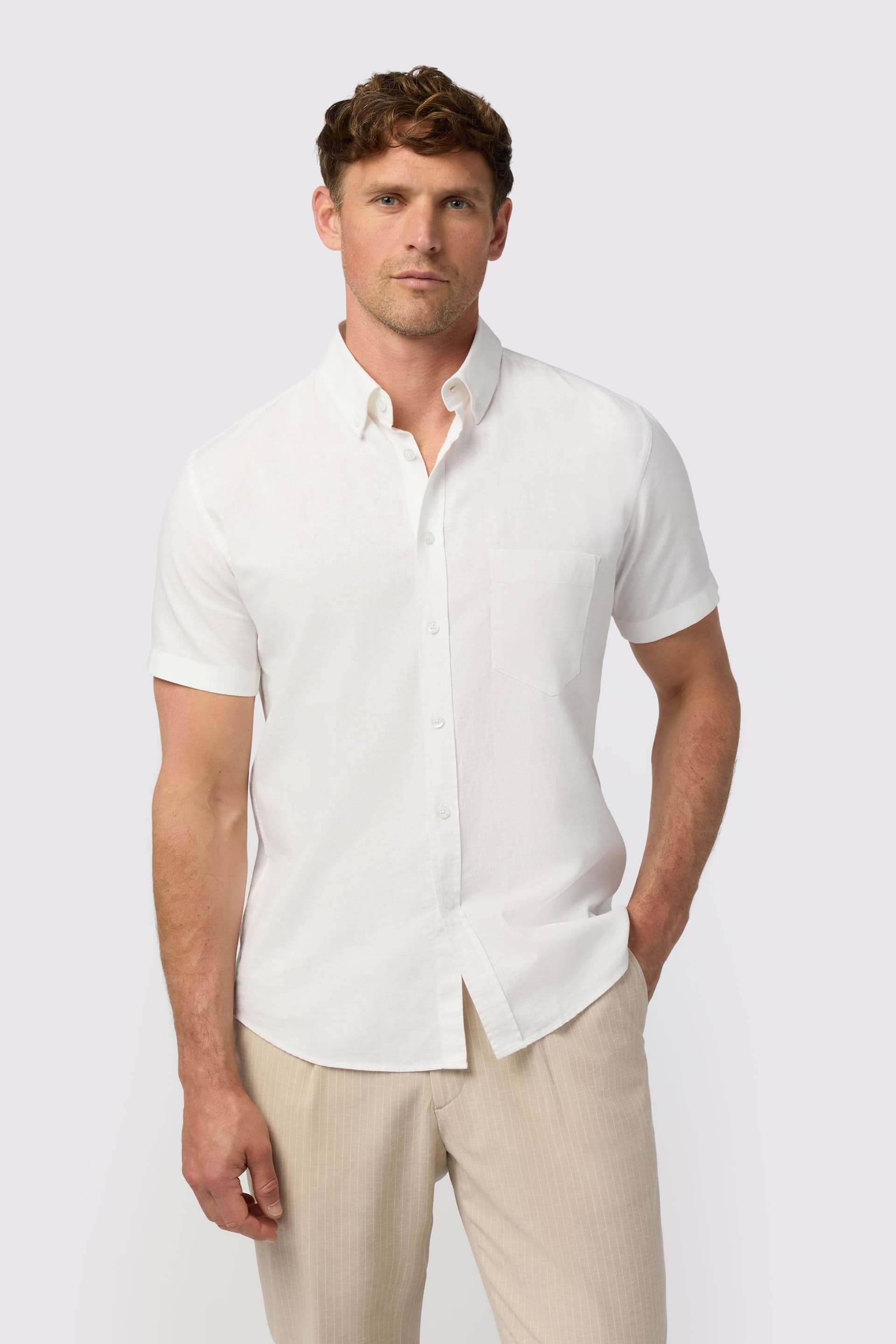 Melka Melka Men's White Linen Short Sleeve Shirt