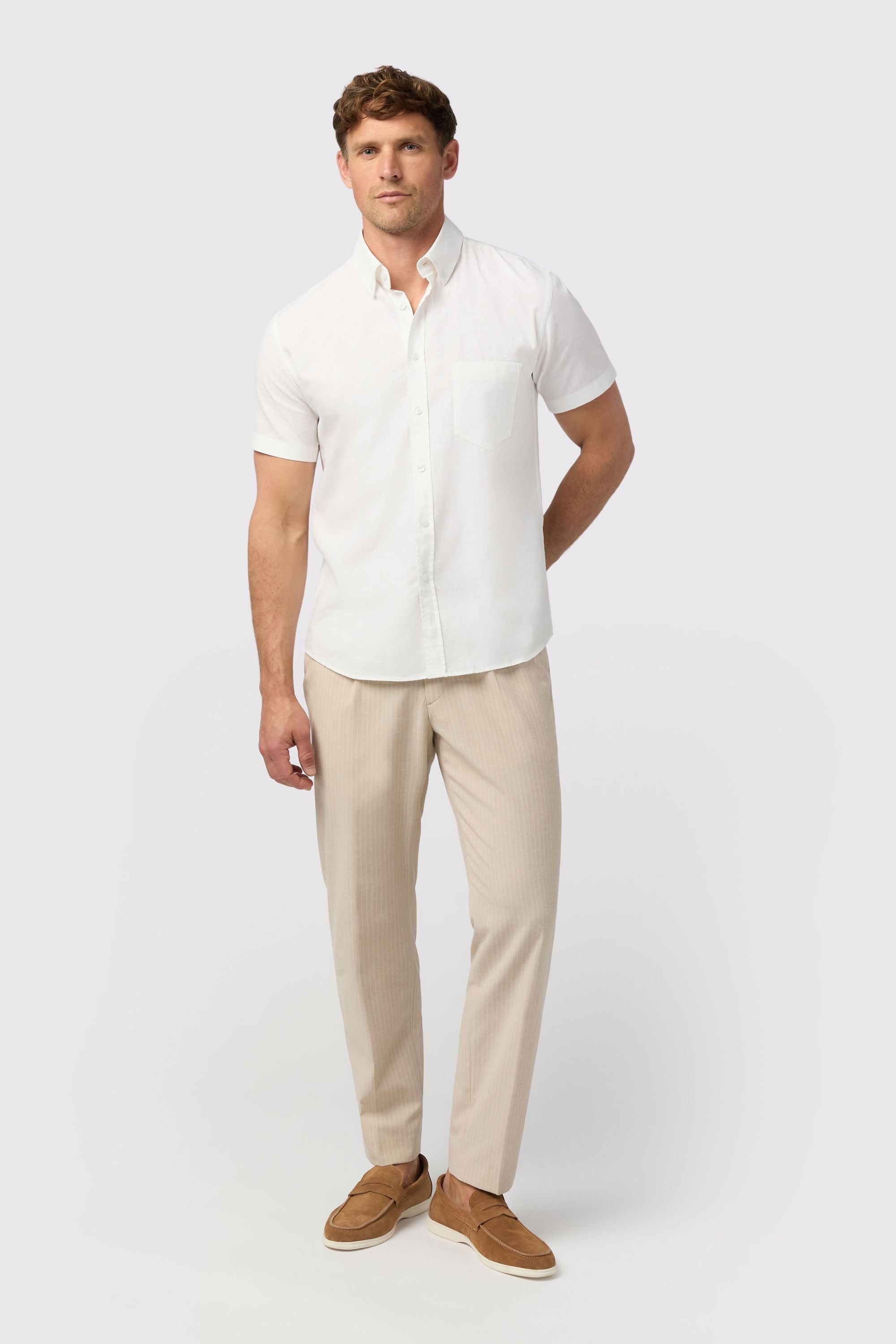 Melka Melka Men's Short Sleeve Linen Shirt in White - 2