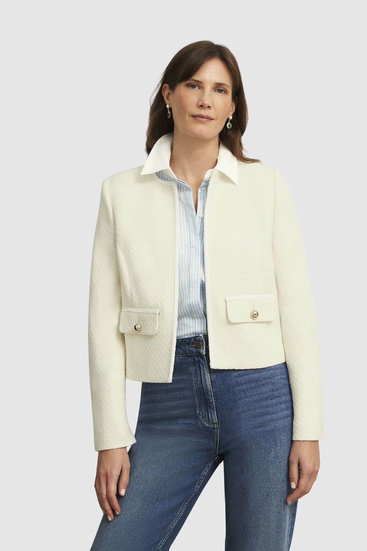 Hobbs London Hobbs London Women's Hattie Cropped Cotton Blend Tweed Jacket in Off-White